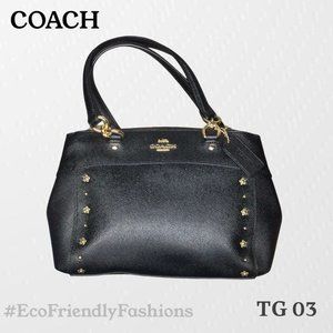 Coach Mini Brooke Floral Rivets Black Leather Carryall Crossbody Bag F37754